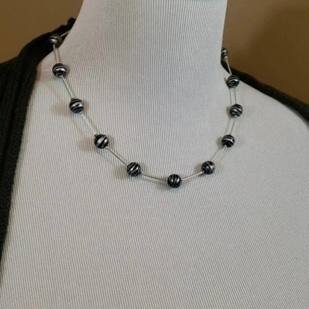 Silver with blk/grey beads‎ 16 to 18"